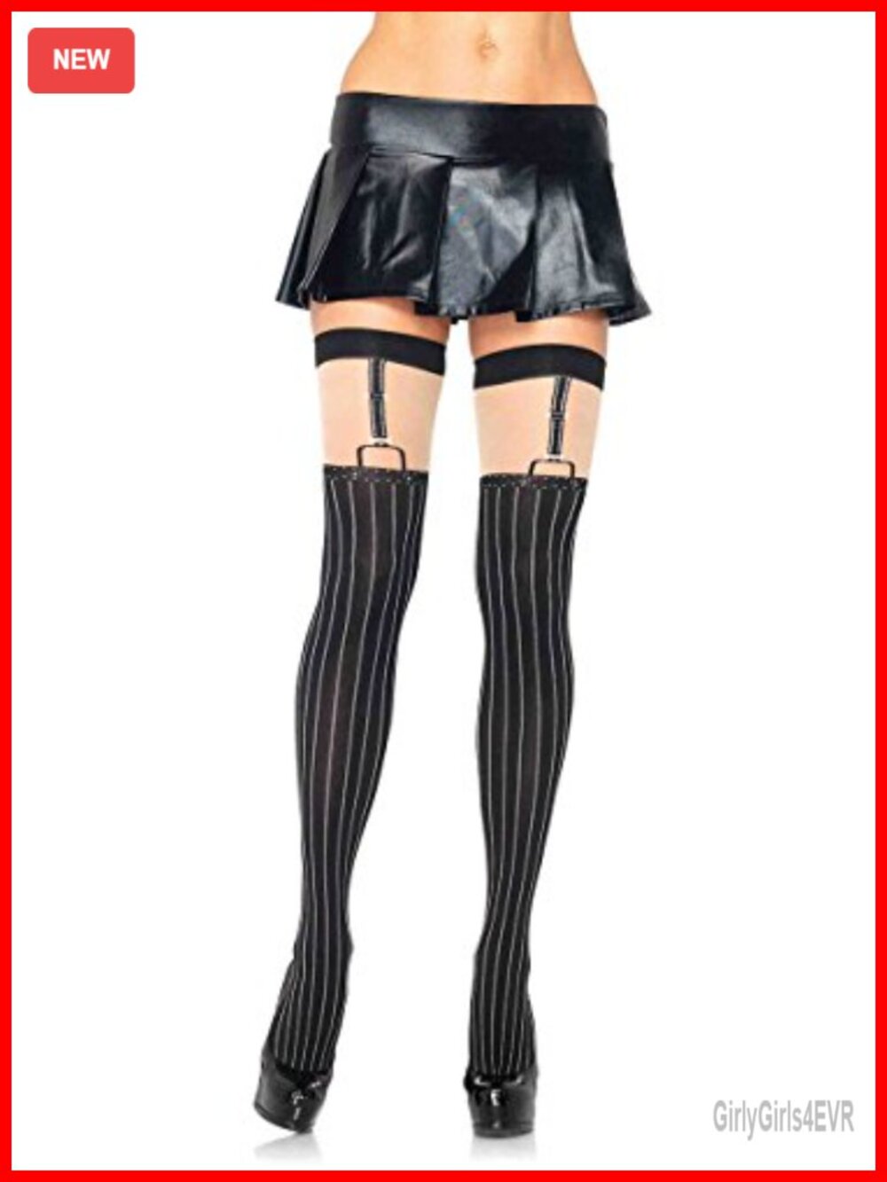 Leg Avenue Pinstriped Suspender Thigh Highs Spandex Exotic Costume Hosiery